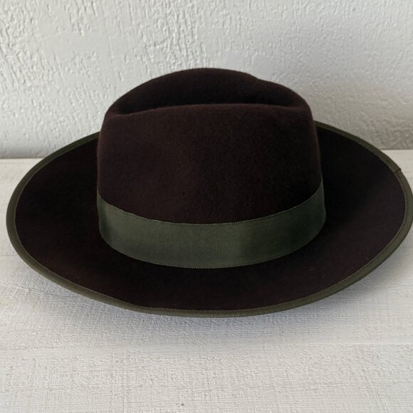 VTG Betmar Chelton Fedora Hat Olive Ribbon Trim Dark Purple Wool Felt One Size - Picture 3 of 10